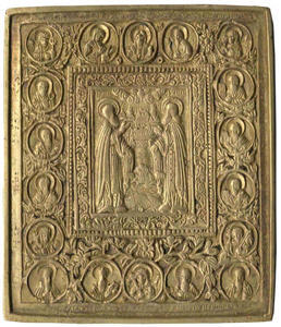 Святые Зосима и Савватий с изображениями святых в медальонах на полях