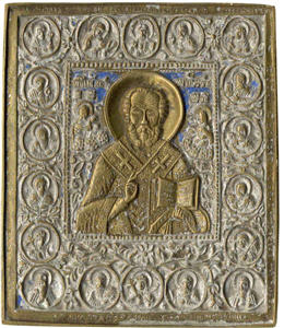 Святой Николай Чудотворец с изображениями святых в медальонах на полях