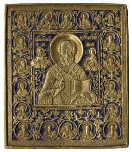 Святой Николай Чудотворец с изображениями святых в медальонах на полях
