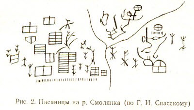 писаницы Восточного Казахстана, описаны  Спасским Г.И. (нач. XIXв), рисунки в Верховьях Иртыша и на левом берегу р. Смолянки, в месте её впадения в Иртыш